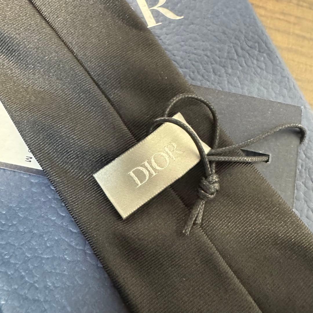 未使用タグ付 Dior ディオールオム ロゴ刺繍 ネクタイ ナローソリッドタイ