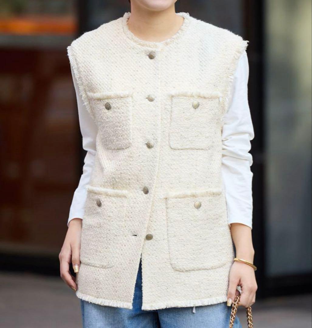 ▼24AW完売美品✨スローブイエナ SLOBE IENA ツイードフリンジベスト
