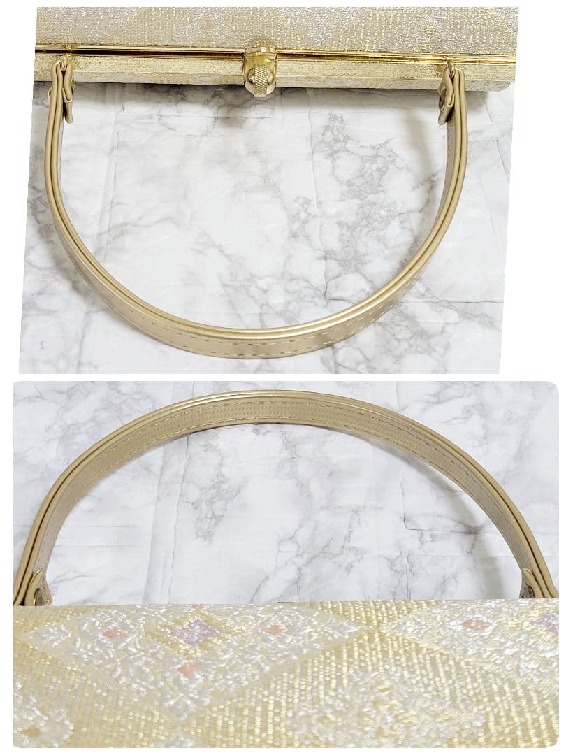 【美品】日本製　和装バッグと草履セット　フォーマル 華文 亀甲 金銀糸 ベージュ