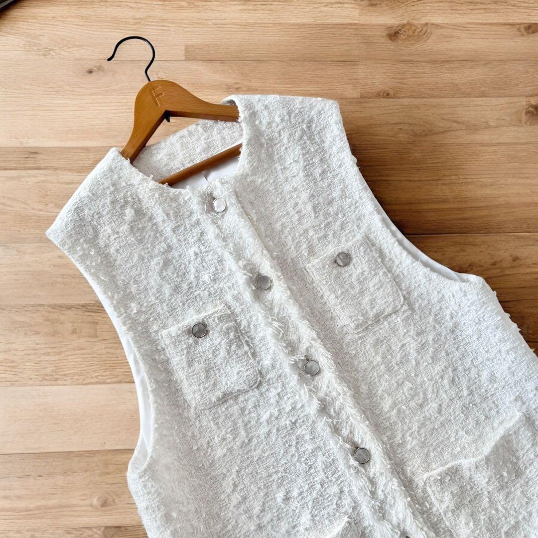 TWILL ツイル ツイードベスト ジレ ホワイト　オケージョン