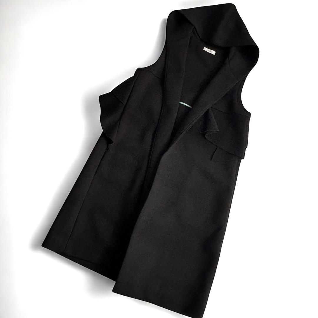 【美品】yori ヨリ ベスト ジレ ロングコート 黒 アシンメトリー フリル