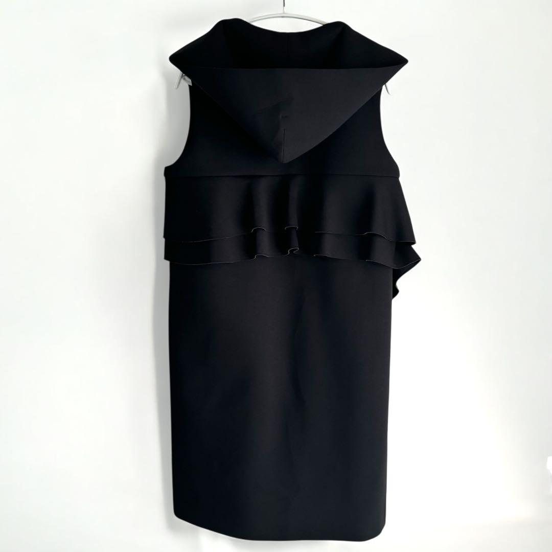 【美品】yori ヨリ ベスト ジレ ロングコート 黒 アシンメトリー フリル