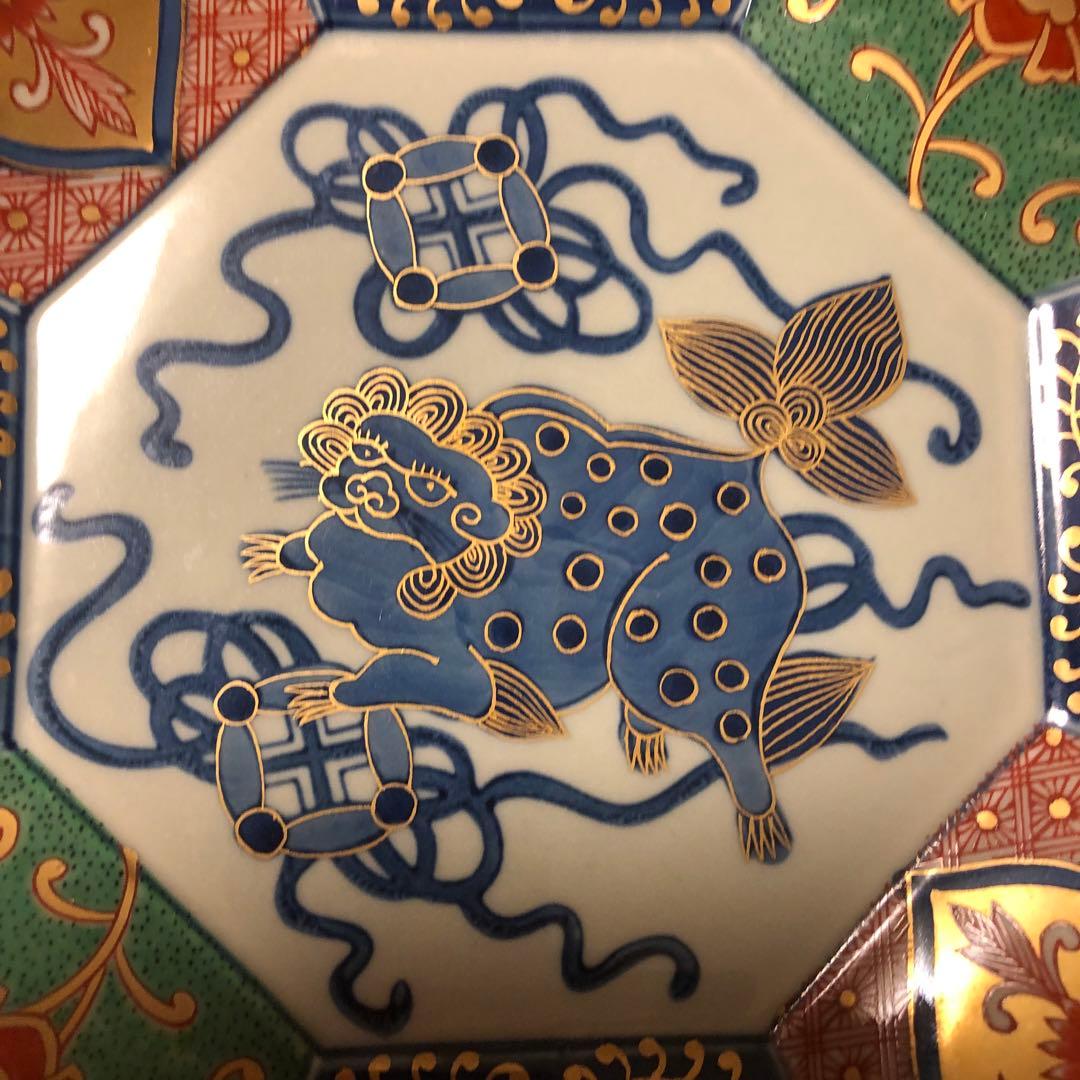 美品 林九郎窯 有田焼 染錦 獅子牡丹 八角面取鉢 盛鉢 金襴手 古伊万里様式