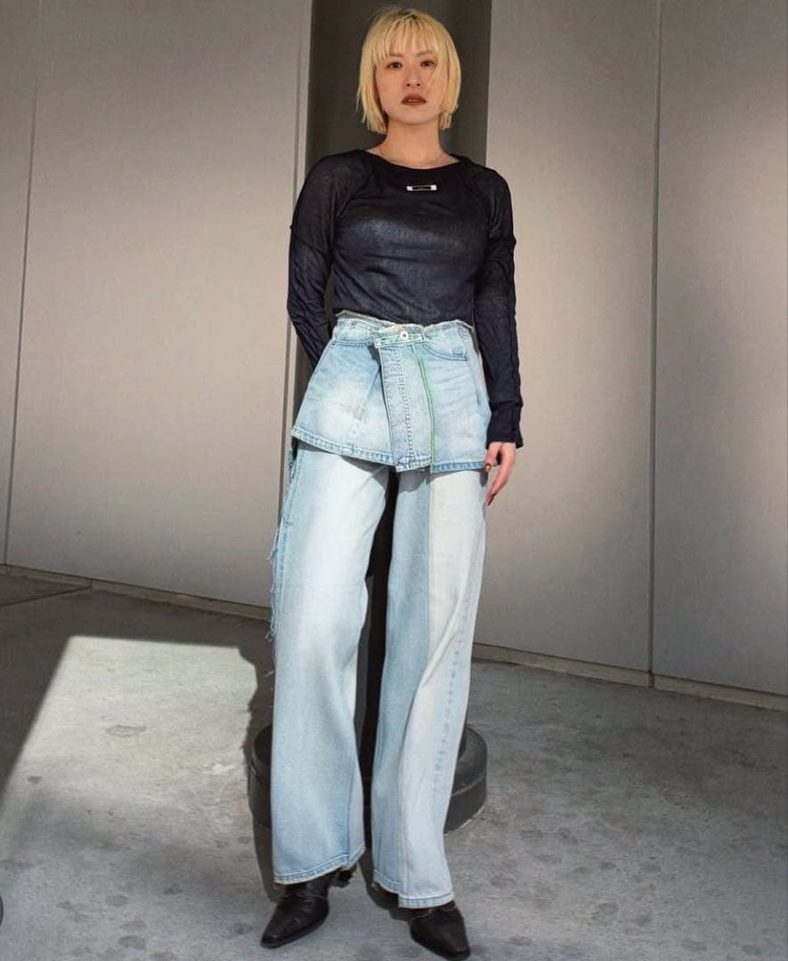 AMERI NEON STITCH REMAKE DENIM BELTブルー新品