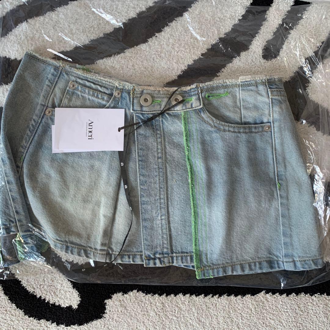 AMERI NEON STITCH REMAKE DENIM BELTブルー新品