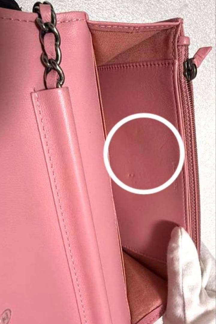 【美品】シャネル ボーイシャネル チェーンウォレット ピンク ラムスキン