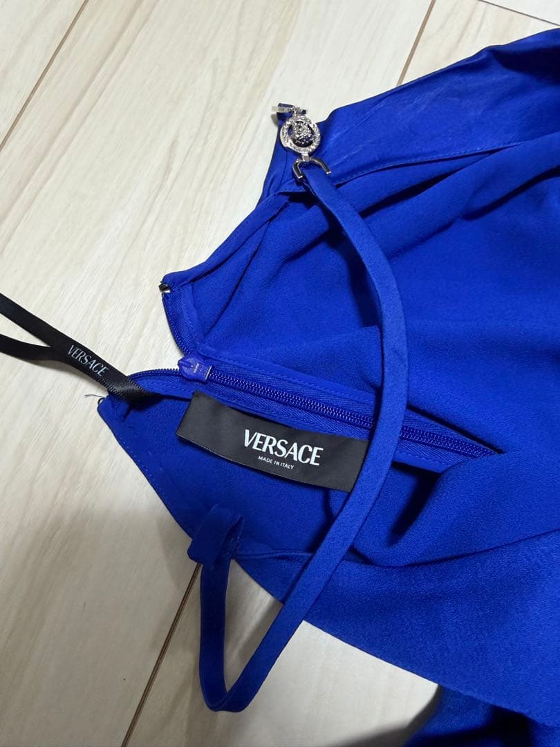 Versace ワンピース　ドレス　レース　サテン地　ブルー　青