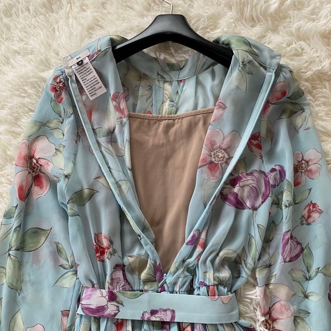 人気完売・美品✨ソブ　ロングワンピース　花柄　プリーツ　シフォン　リボン　36