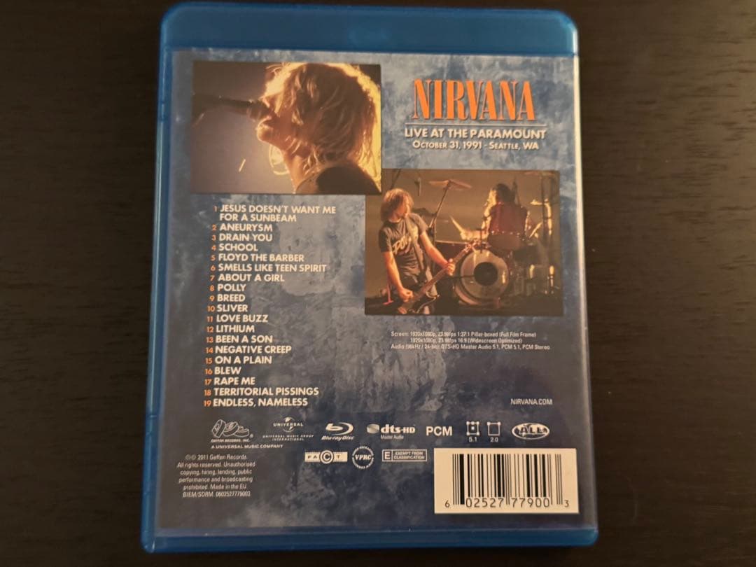 ニルヴァーナNIRVANA LIVE AT PARAMOUNT blu-ray