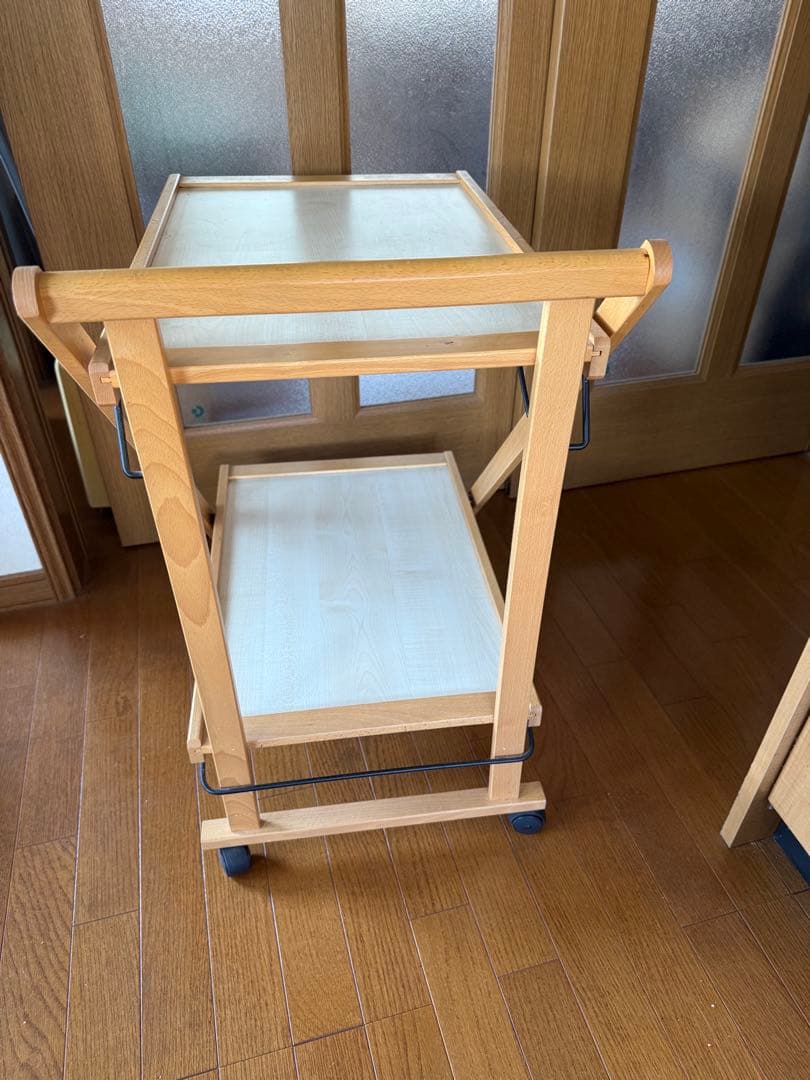 折りたたみ式　木製　キッチンワゴン