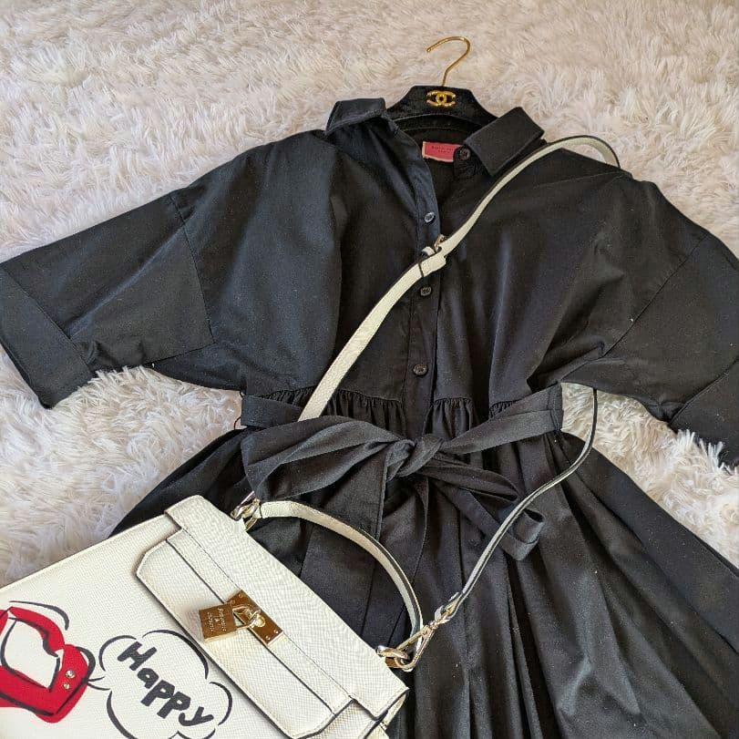 極美品　kate spade NY　黒 シャツワンピース 半袖 　S　ベルト