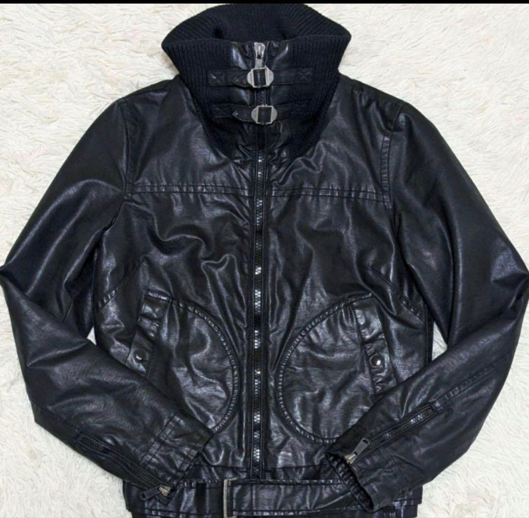 DIESEL ディーゼル　ライダース　コーティング　ハイネック　リブ　ブラック