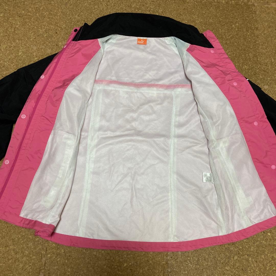 【美品】プーマPUMAレインウェア上下 ゴルフウェアセットSレディースピンク×黒