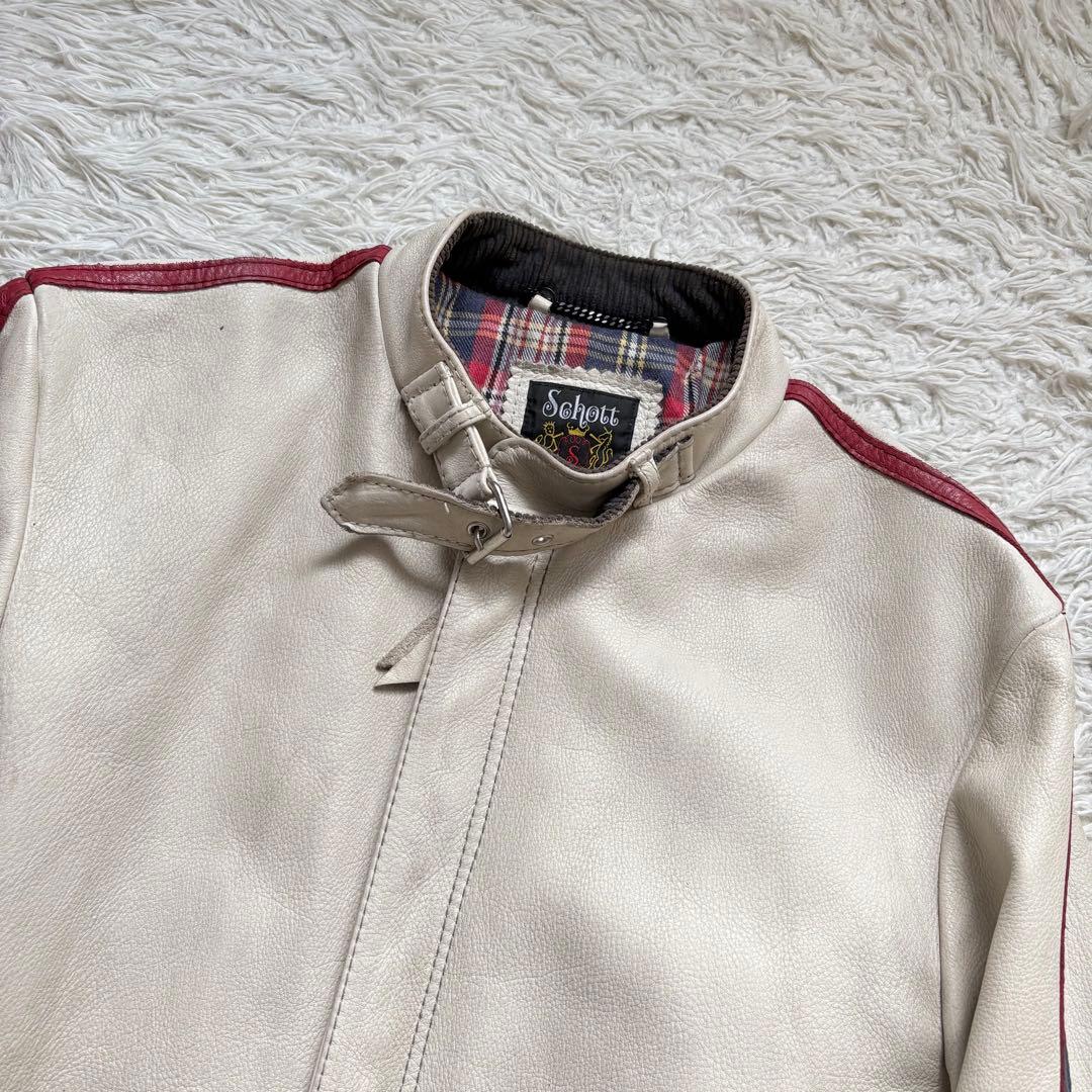 XL 良品　クラシックレーサー　Schott　シングルライダース　牛革　ホワイト
