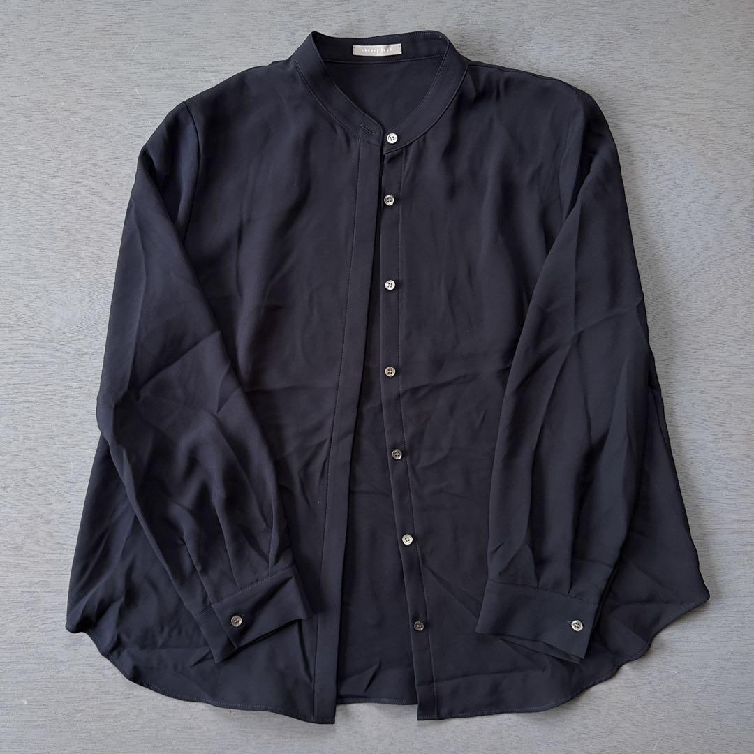 Theory luxeとろみバンドカラー比翼ブラウス　ネイビー42