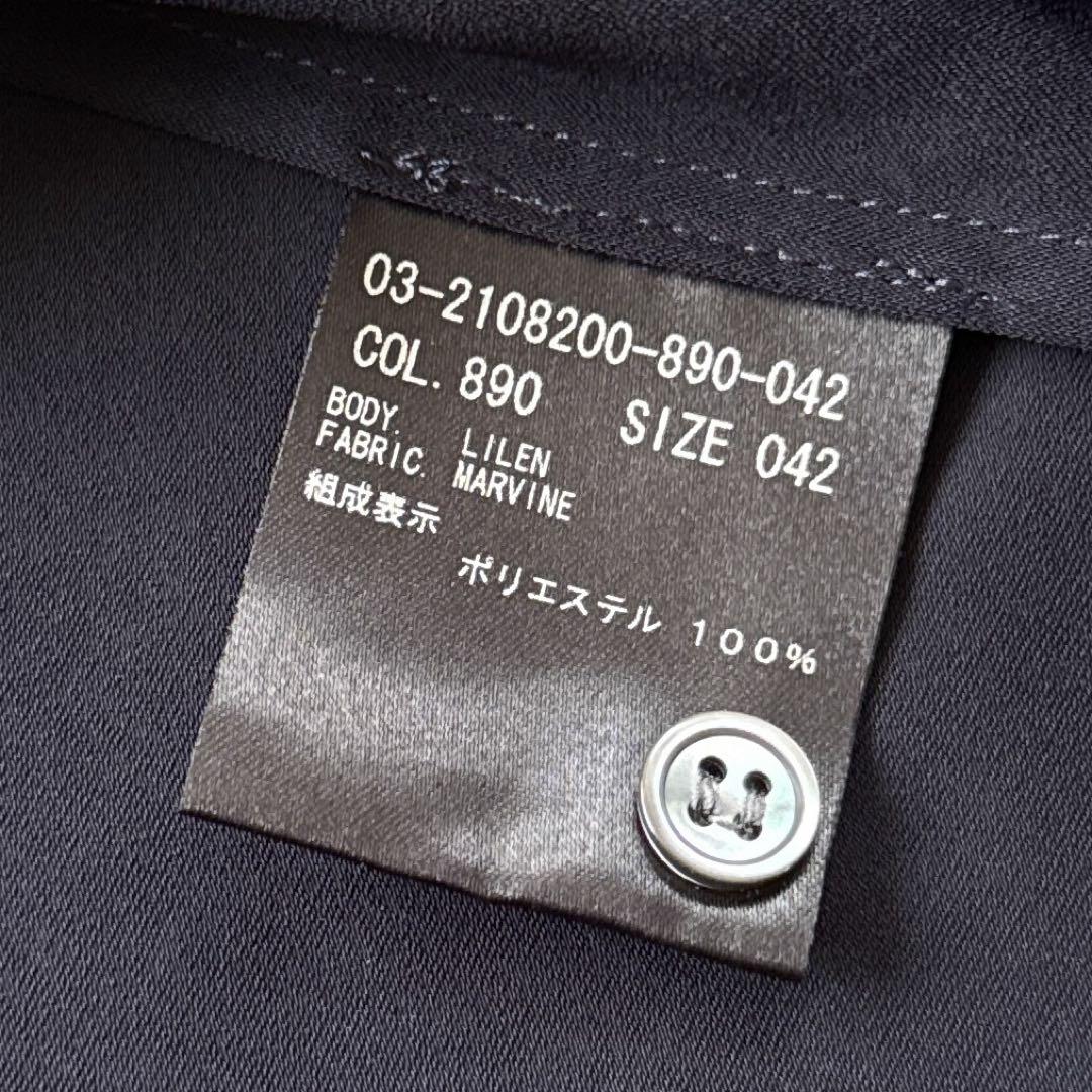 Theory luxeとろみバンドカラー比翼ブラウス　ネイビー42