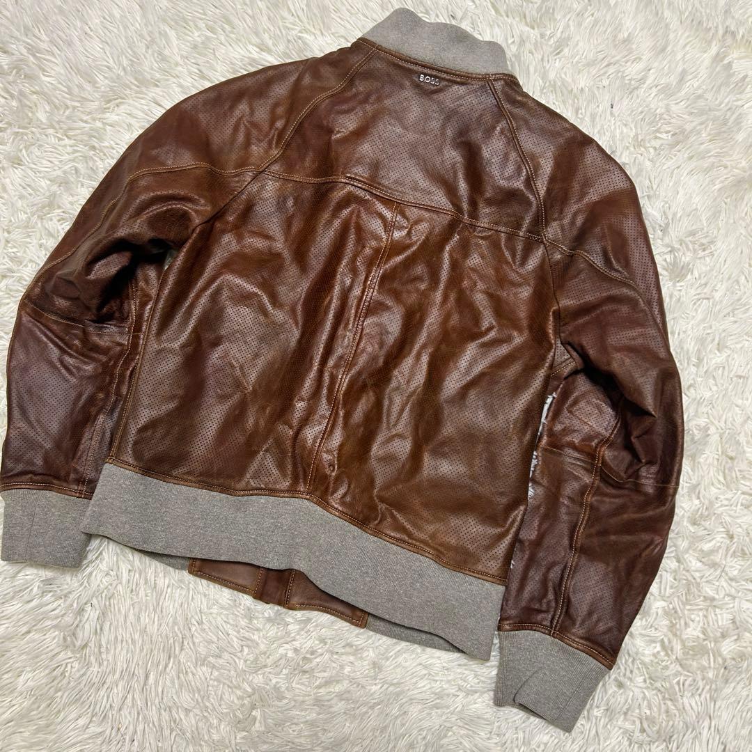 ヒューゴボス　HUGO BOSSパンチングレザージャケット　山羊革　48