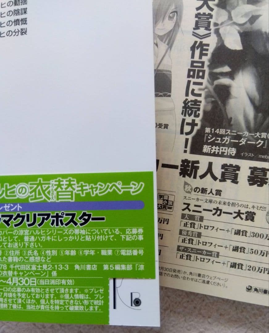 【帯付き】 涼宮ハルヒの憂鬱 ラノベ 小説 パノラマ 衣替 ポスター 谷川流