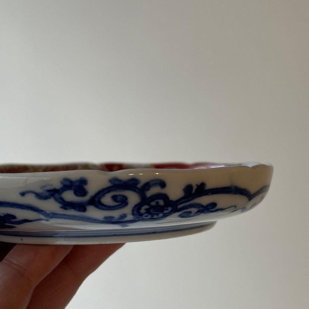 希少！時代　かわいい窓絵うさぎの赤絵金彩大聖寺花菱小皿①（骨董古美術古伊万里兎
