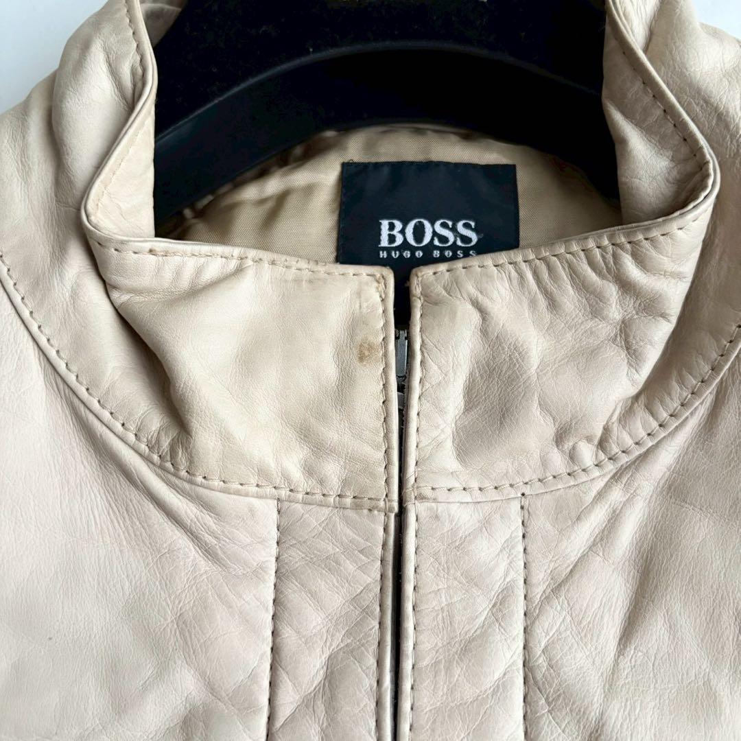 人気◆HUGO BOSS 本革 シングルライダース ジャケット XL