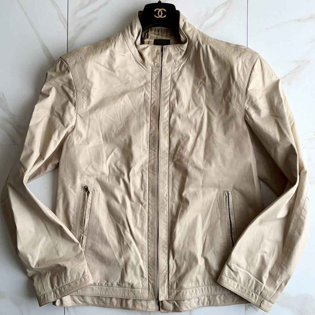 人気◆HUGO BOSS 本革 シングルライダース ジャケット XL