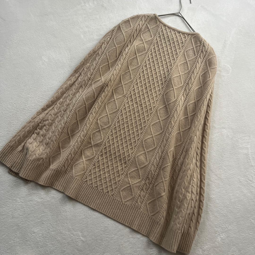 ●未使用品　高島屋　ケーブル編み　カシミヤブレンド　ポンチョ　キャメル　ニット