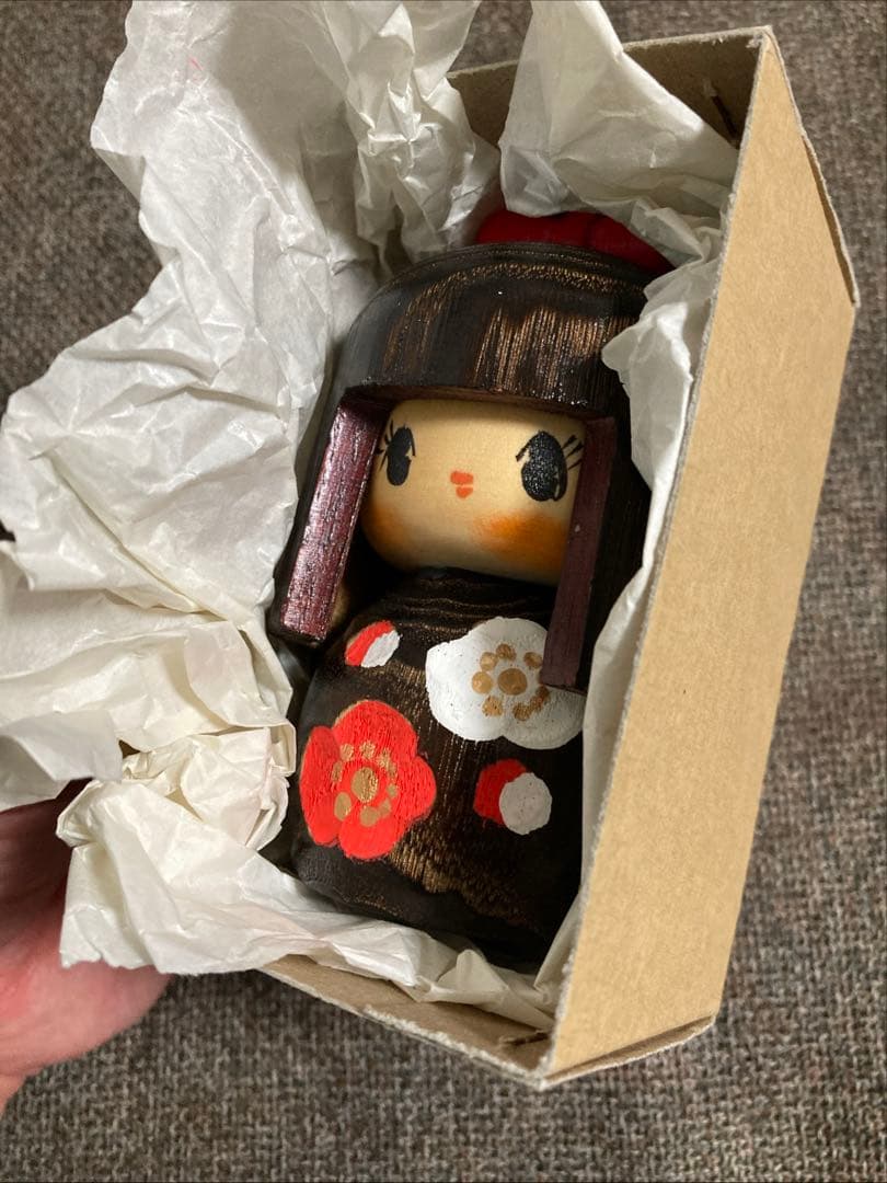 明光作 こけし「童女」-伝統木製民芸品/身長-11cm 箱付き
