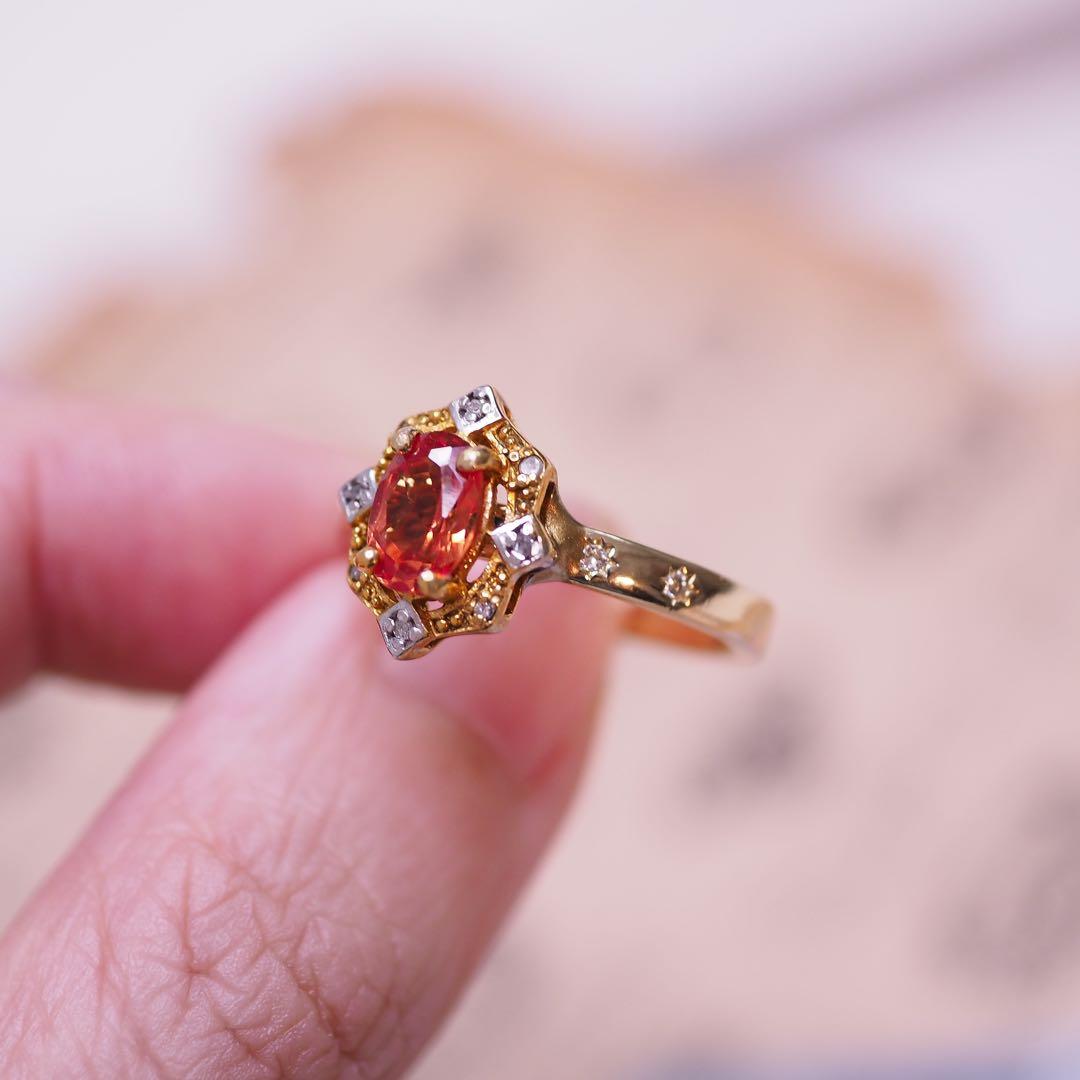 ＊925 夕焼けのオレンジサファイア&ダイヤモンドリング diamond