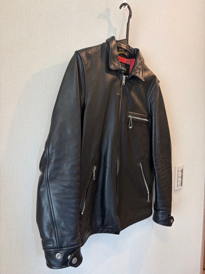 SCHOTT ブラックレザーシングルライダースジャケット