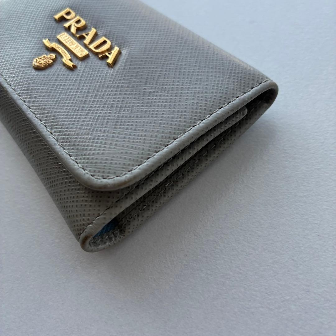【車間距離】PRADA プラダ キーケース 4連 キーリング グレーブルー