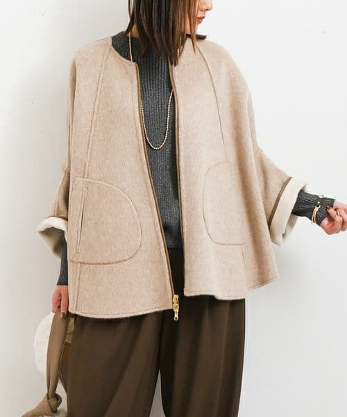 【美品】RISLEY/リズレイ　リバーシブルウールポンチョコート