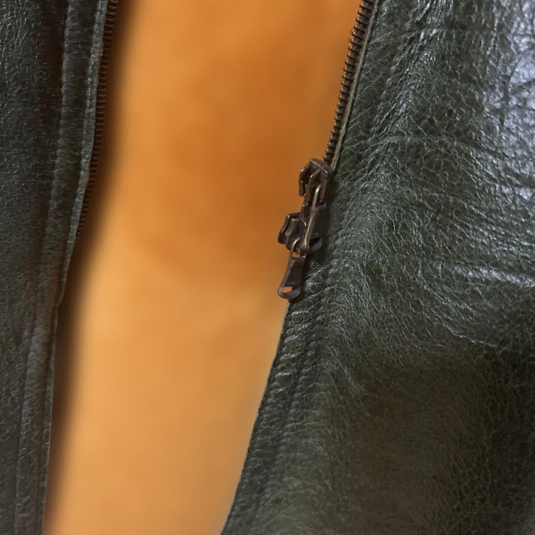 ダークグリーン レザーファージャケット　ヴィンテージ美品