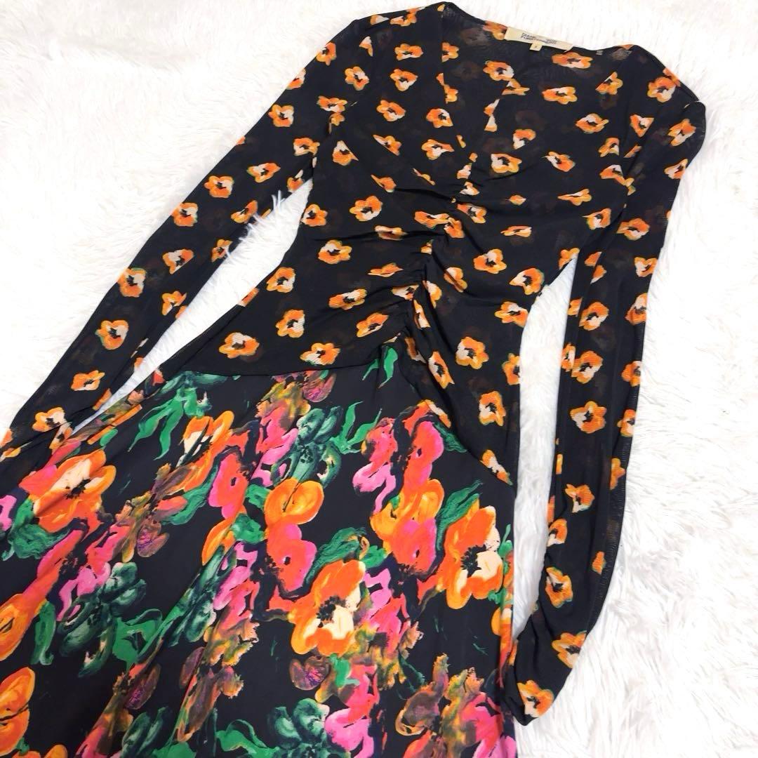 DIANE von FURSTENBERG 花柄ワンピース　シルク混　ブラック