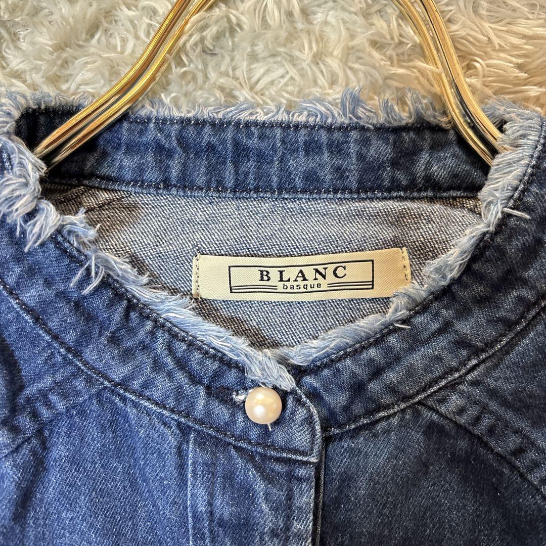 美品＊パールボタンデニムシャツ size38 BLANC basque ロゴ