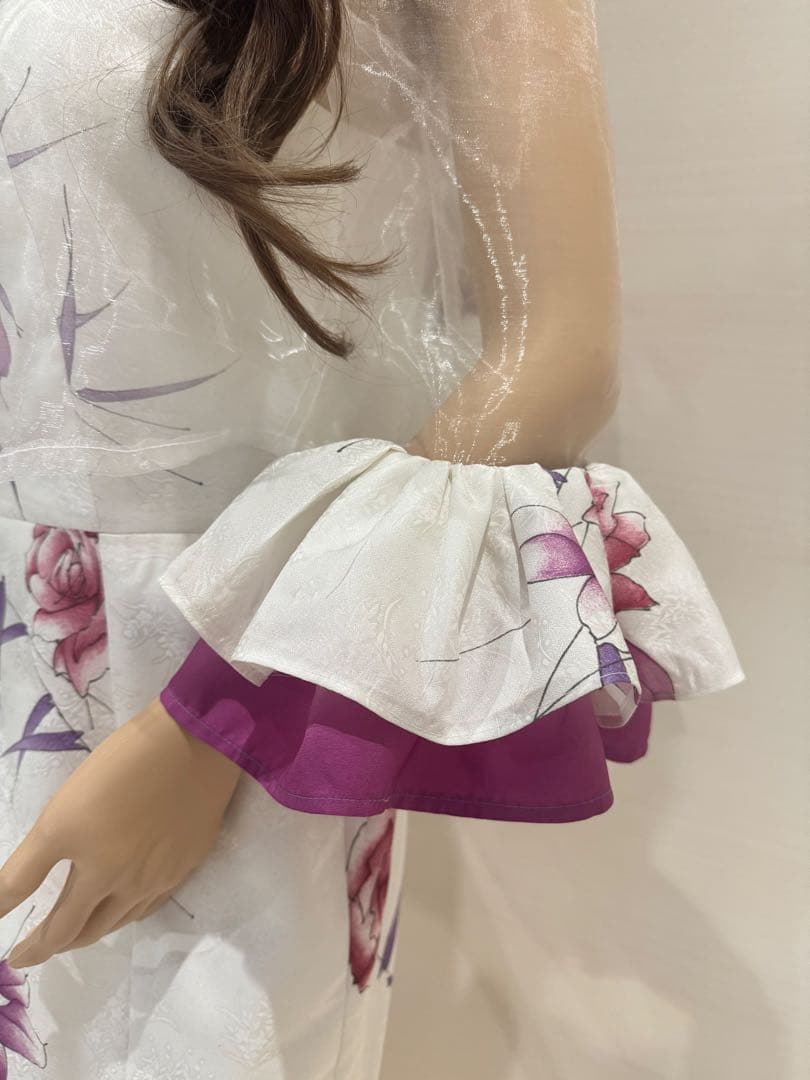 手作り　モダン　着物ワンピース　 ロングドレス　ハンドメイド　花柄　セットアップ