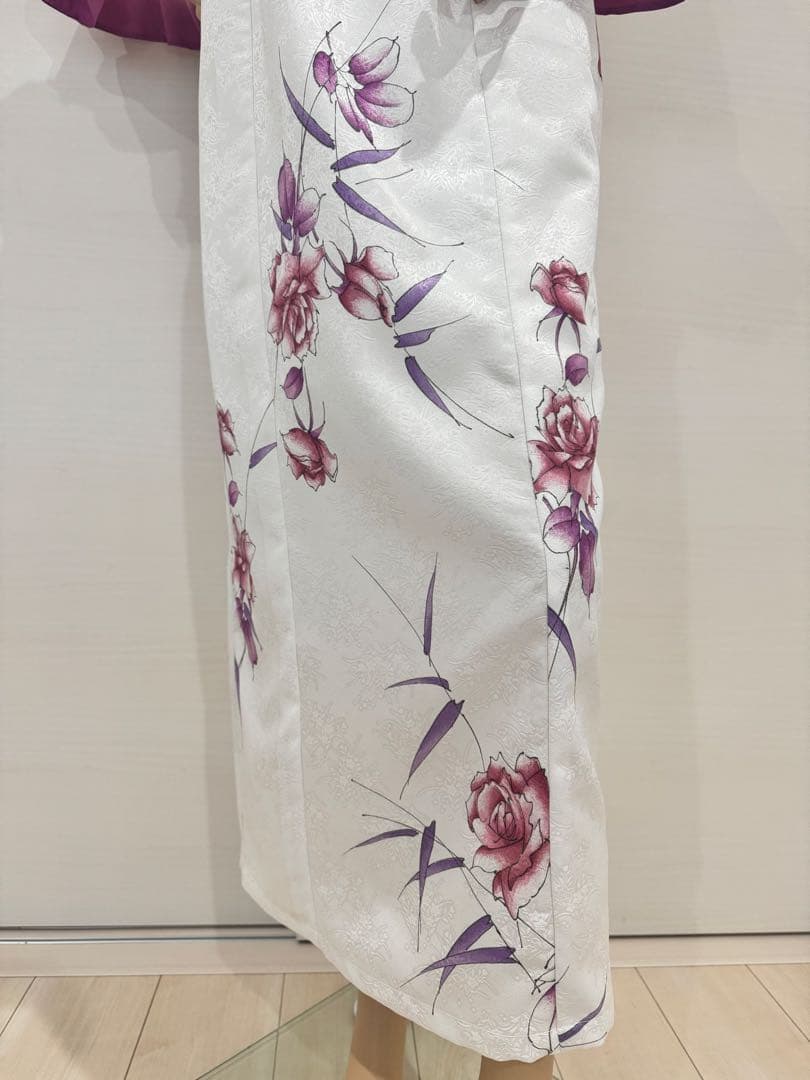 手作り　モダン　着物ワンピース　 ロングドレス　ハンドメイド　花柄　セットアップ