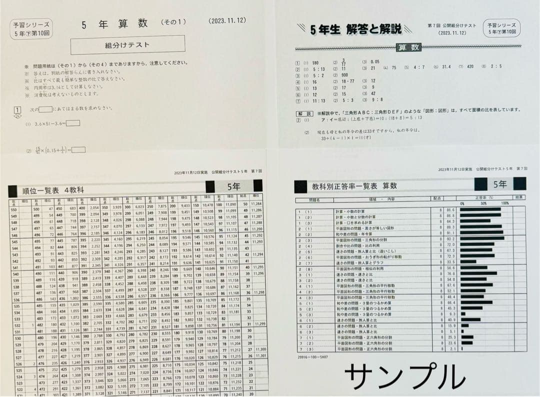 しょう⭐️⭐️四谷大塚　5年生　組分けテスト　3年分　過去問フルセット
