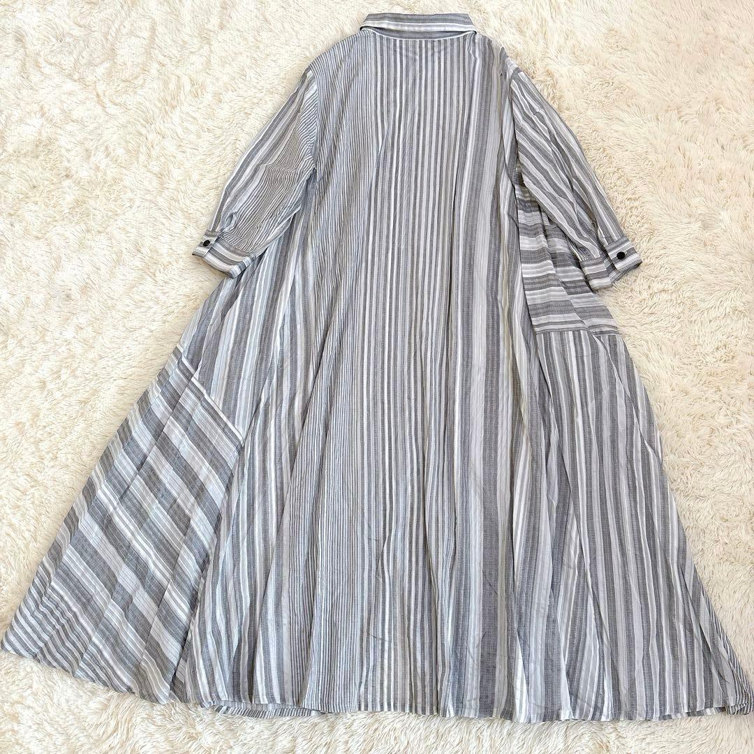 美品☆芽風 センソユニコ ロングシャツワンピース　ストライプ 切り替え マキシ丈