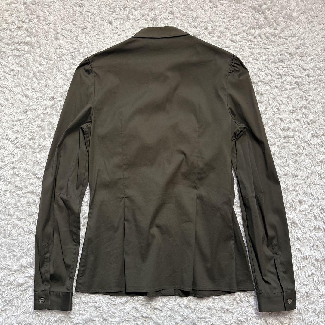 【美品】プラダ フリルレース デザイン ブラウス カーキ ストレッチ 42