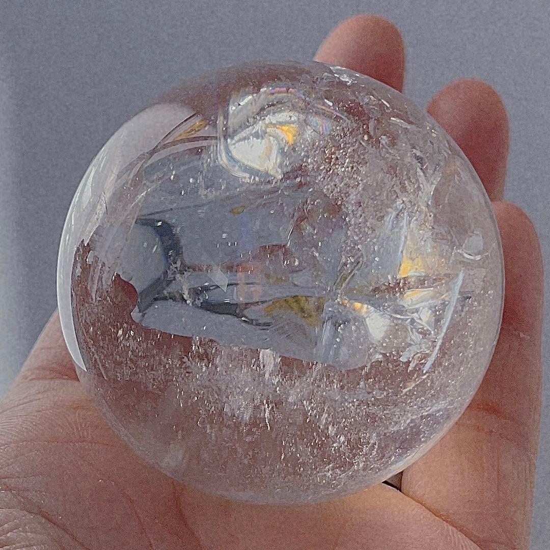 天然石 本水晶 高透明度 虹 レインボー 水晶 丸玉 原石