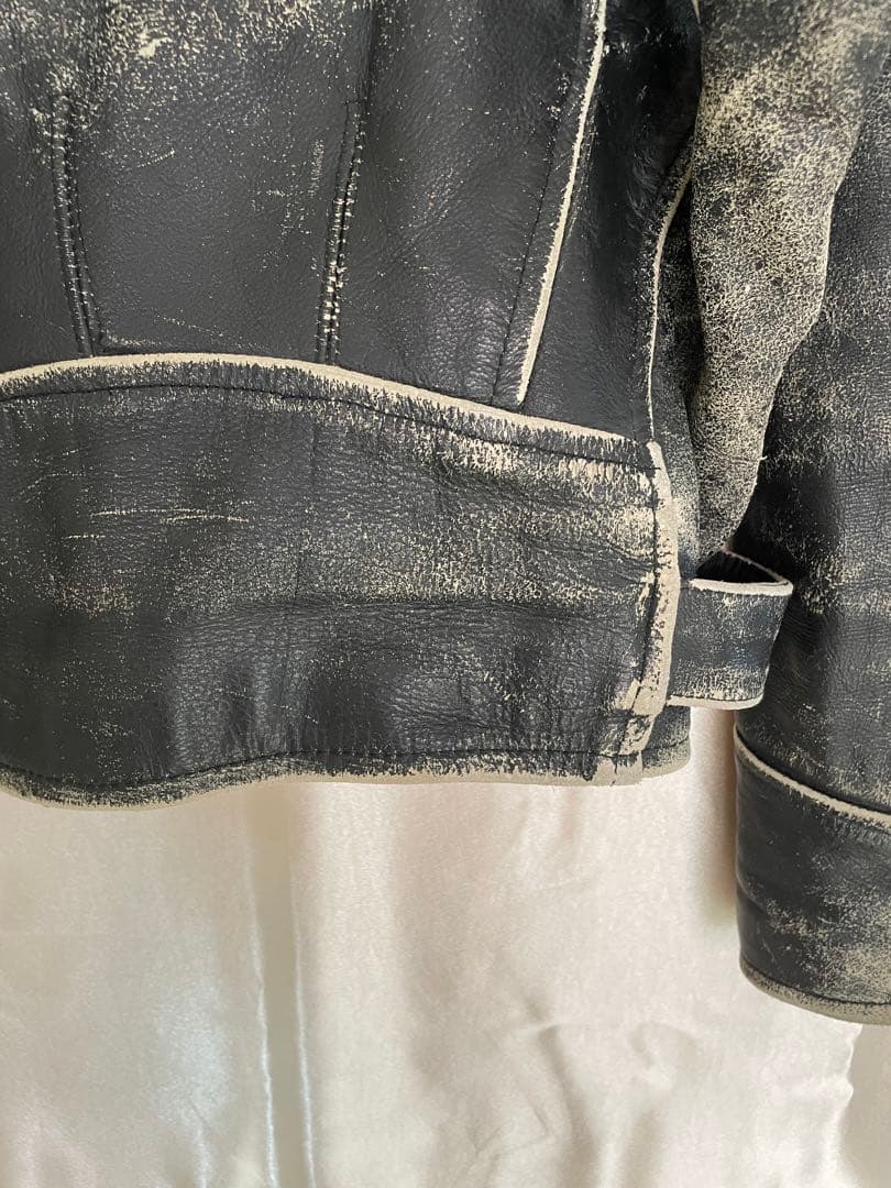 アメリカ国旗刺繍 ブラックレザーライダースジャケット