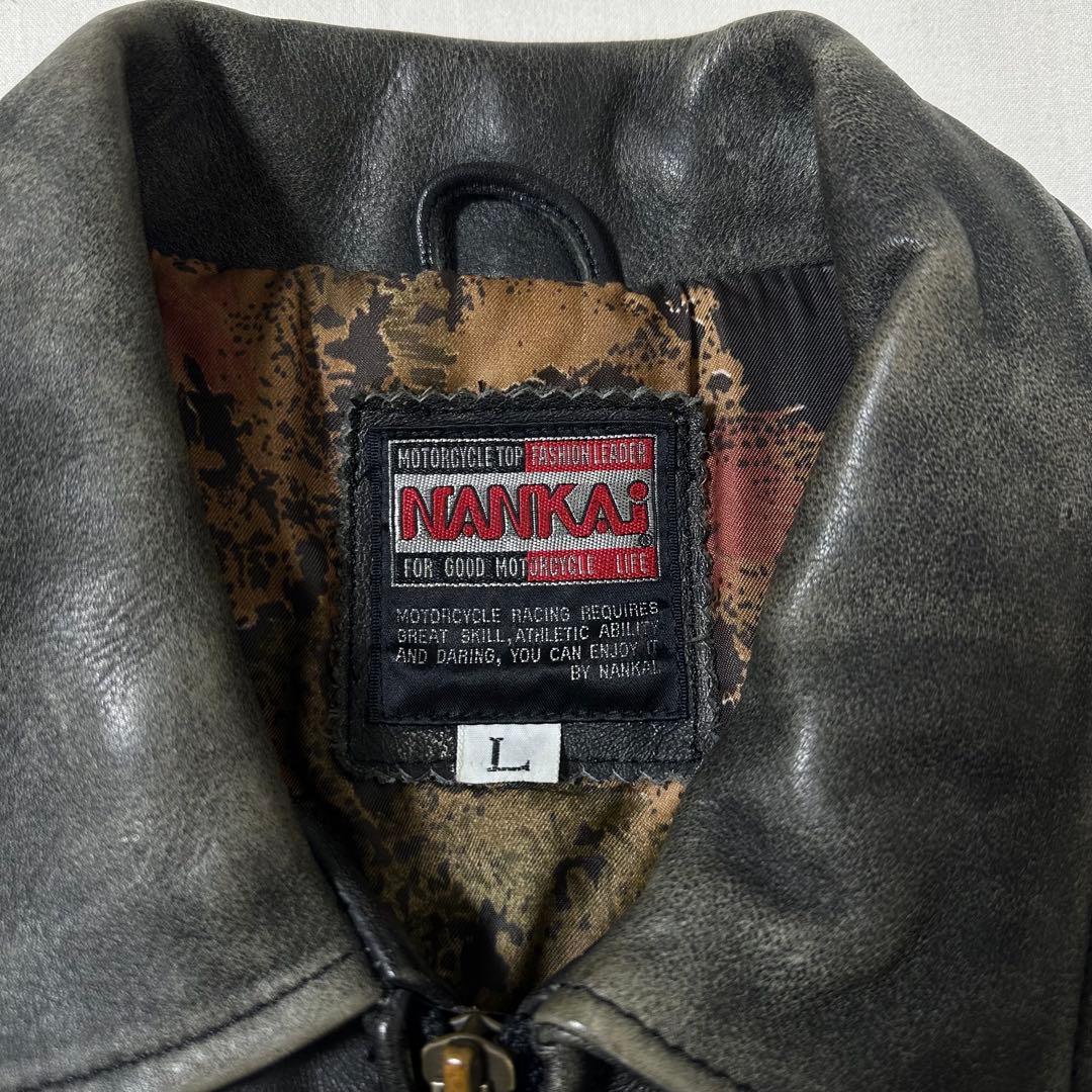 90s NANKAI ナンカイ 本革 レザー ベスト L 総柄 ナイスエジング