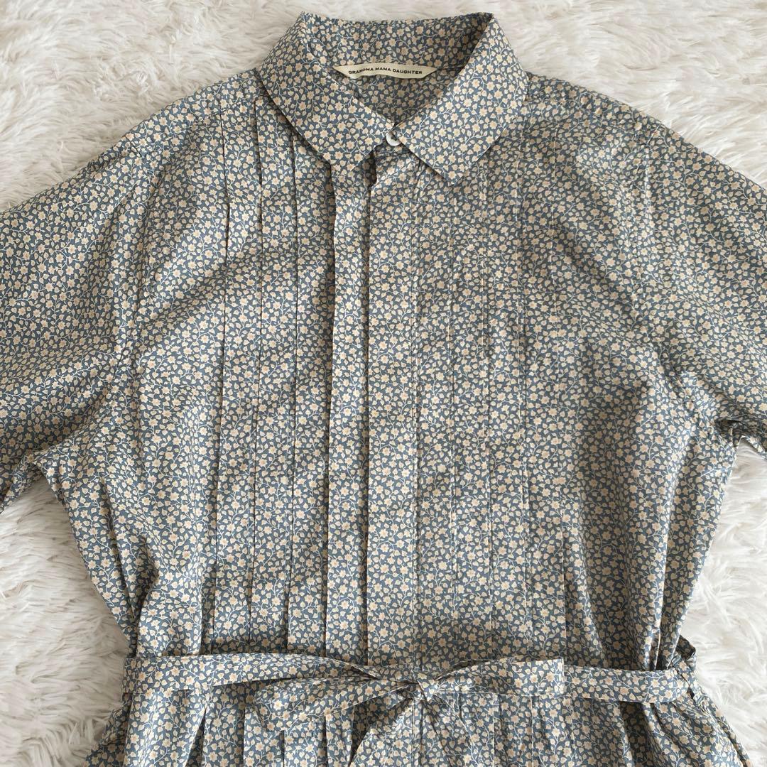 極美品☆グランマママドーター ペルヴィアンピマ タックシャツワンピース 小花柄