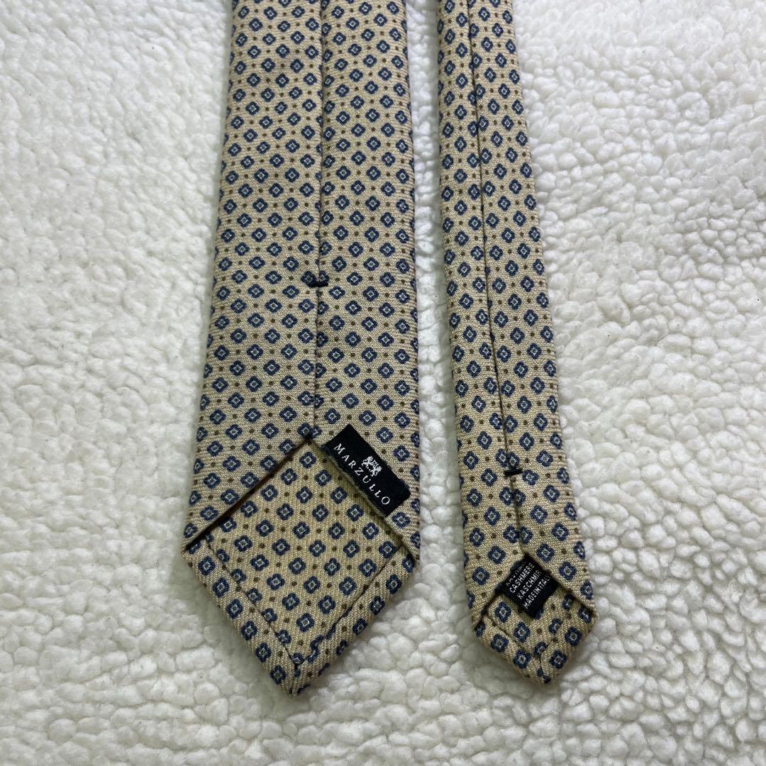 【極美品✨】マズーロ パターン柄 ウールタイ カシミヤ100% 黄青 イタリア製
