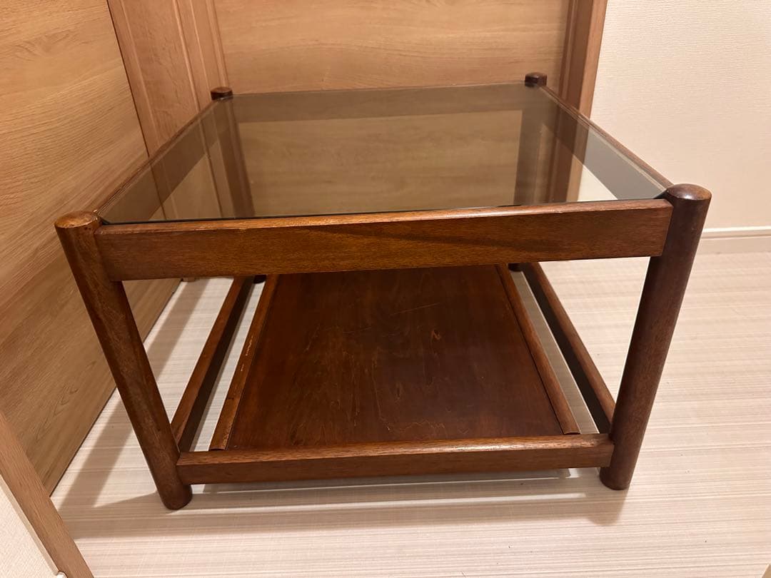 アメリカン ビンテージ 木製ガラス天板テーブル ミッドセンチュリー
