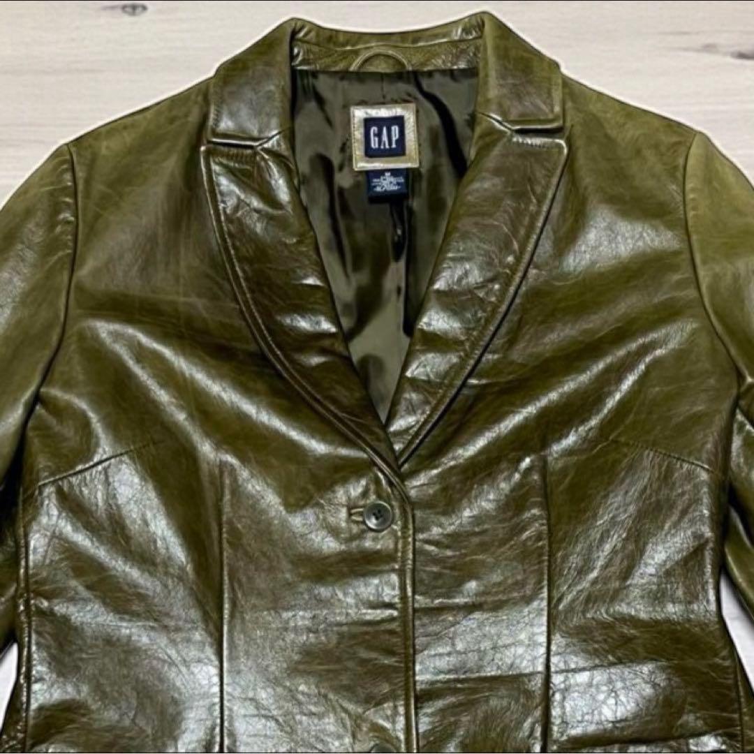 GAP オールドギャップ　レザーテーラードジャケット　希少色　オリーブ　M