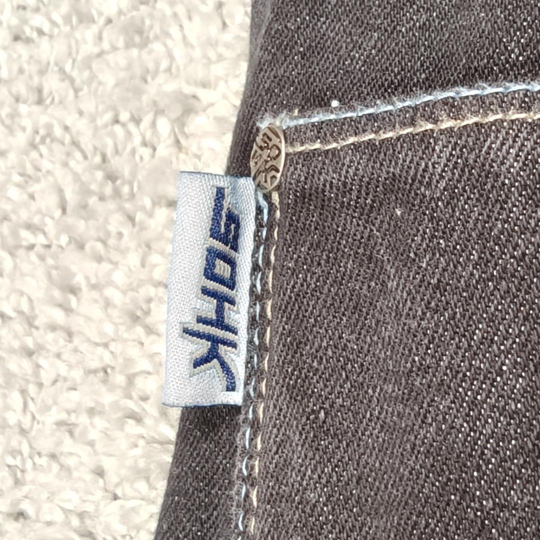 SOHK 刺繍 ワッペン デニムパンツ 34 黒 太め Y2K HIPHOP