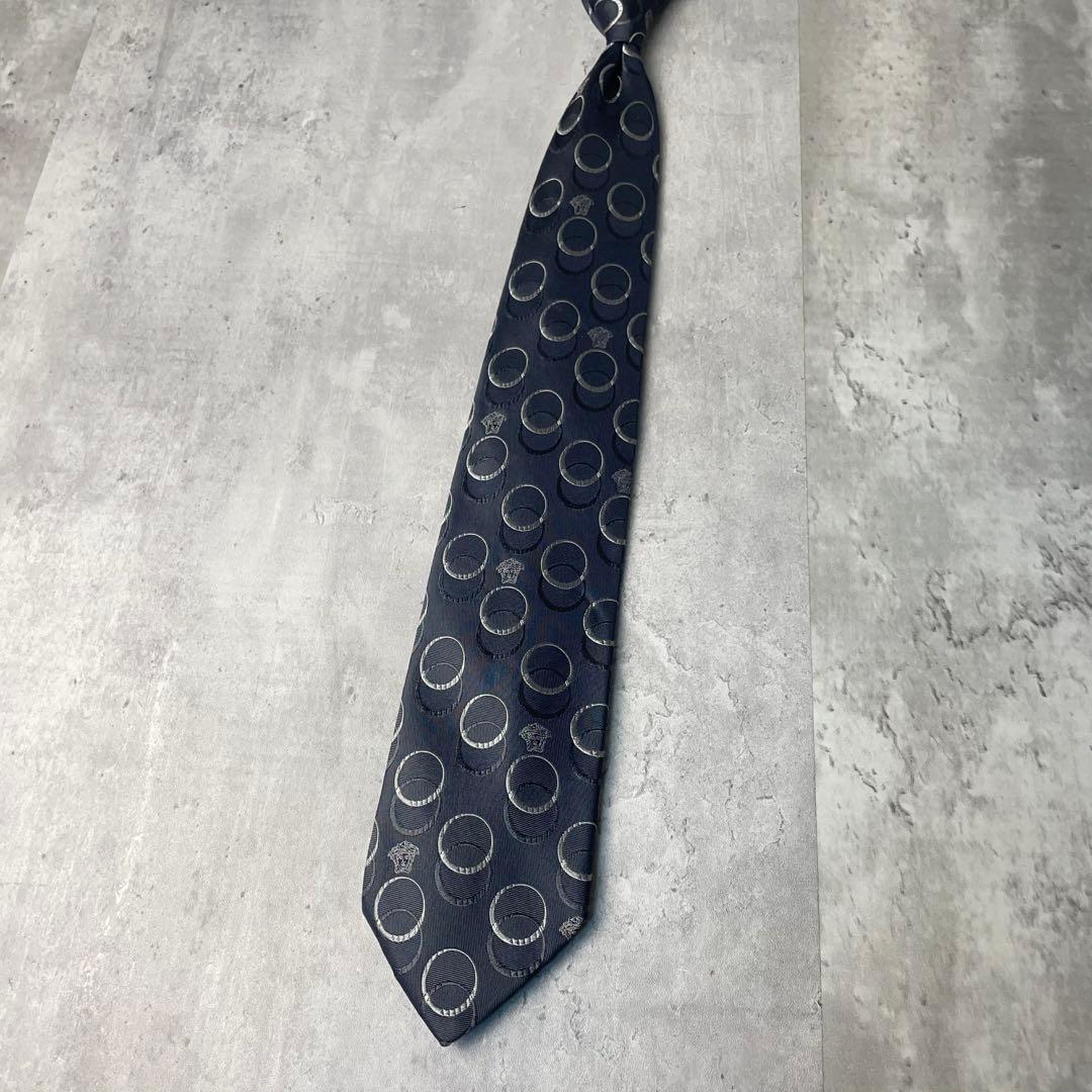 美品 GIANNI VERSACE ジャガード メデューサロゴ 水玉 ネクタイ