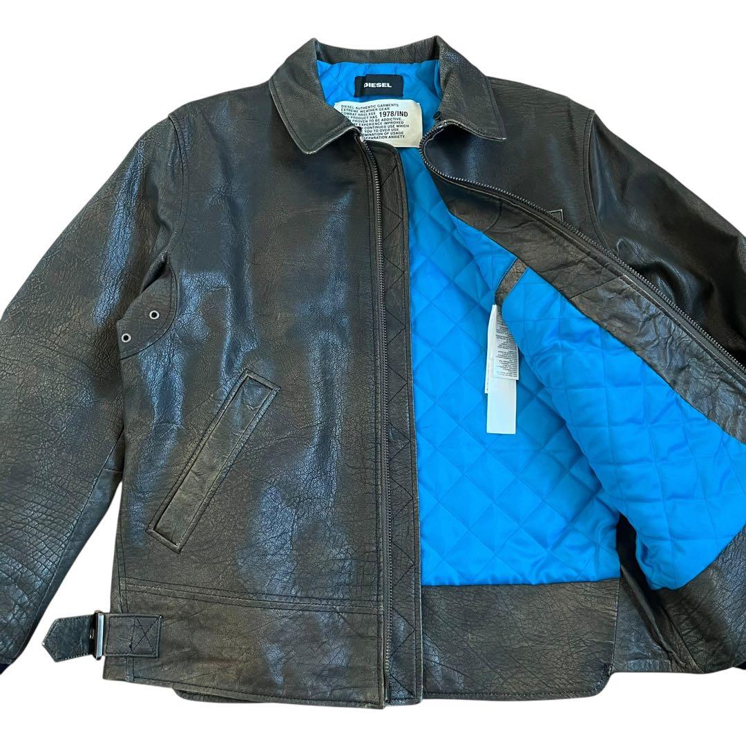 DIESEL ディーゼル レザージャケット　ビンテージ加工 ボウドルペイントL