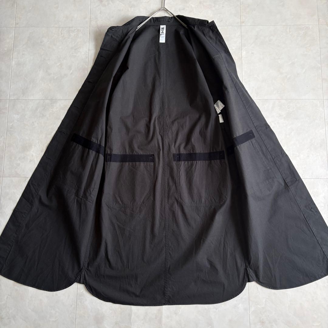 MHL. ベルト付ロングシャツワンピース 黒 I 日本製 綿100% 羽織りOK